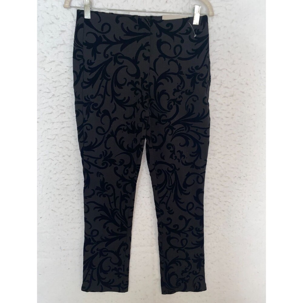 Chicos So Slimming Juliet Flocked Scroll Ankle Velvet Burnout Black Pant 00 US 2